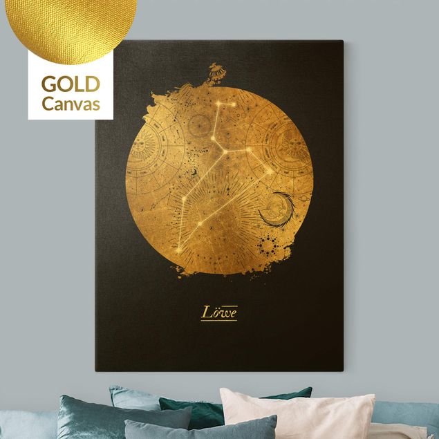 Canvastavlor andlig Zodiac Sign Leo Gray Gold
