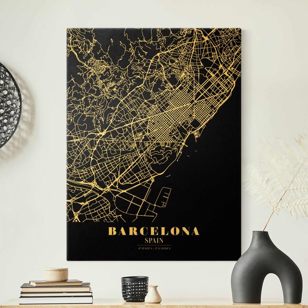 Tavlor arkitektur och skyline Barcelona City Map - Classic Black