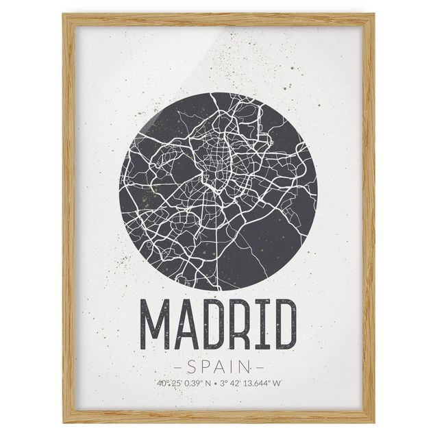 Tavlor med ram ordspråk Madrid City Map - Retro
