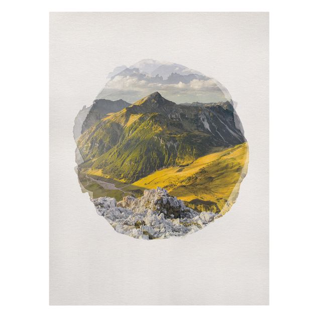 Canvastavlor landskap WaterColours - Mountains And Valley Of The Lechtal Alps In Tirol