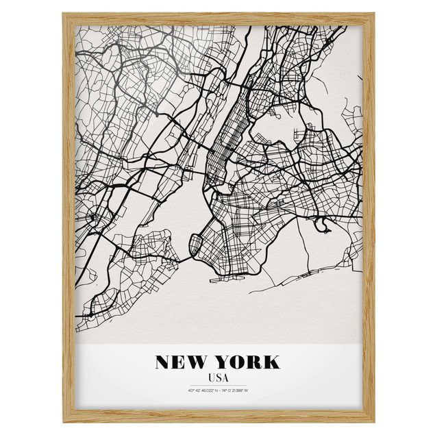 Tavlor med ram världskartor New York City Map - Classic