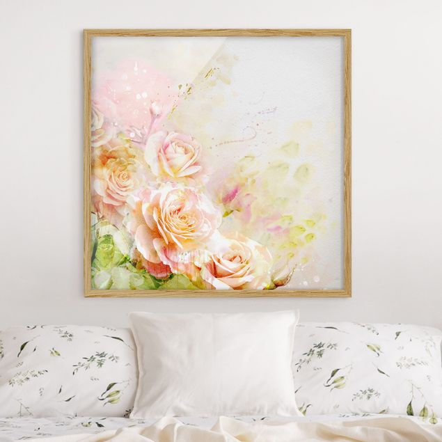 Tavlor med ram blommor  Watercolour Rose Composition