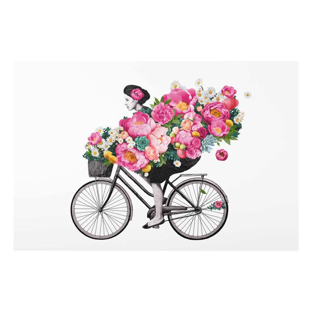 Tavlor blommor  Illustration Woman On Bicycle Collage Colourful Flowers