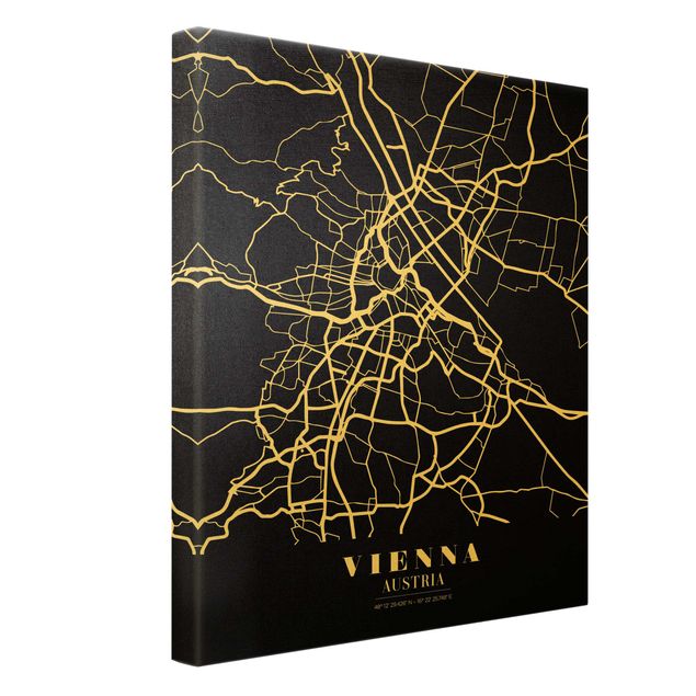 Canvastavlor Vienna City Map - Classic Black