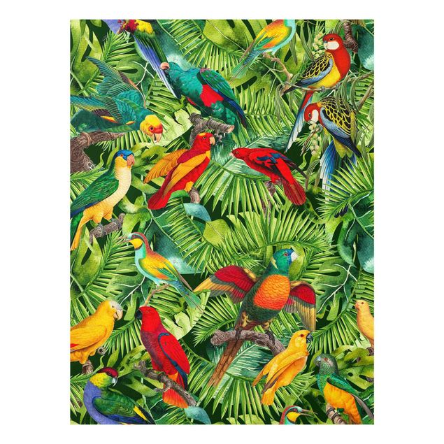 Tavlor blommor  Colourful Collage - Parrots In The Jungle