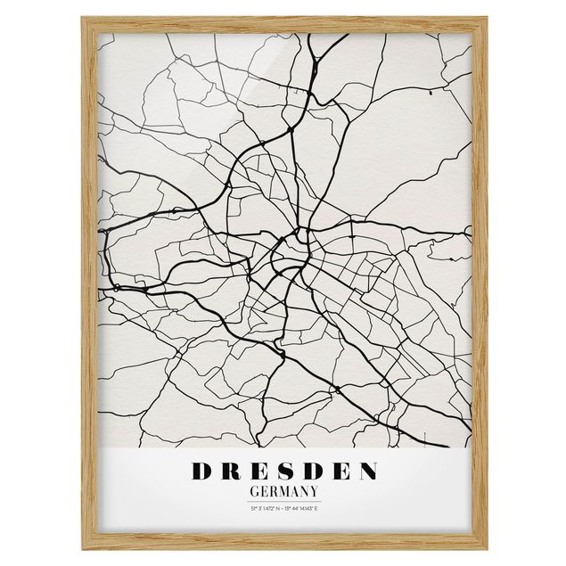 Tavlor med ram ordspråk Dresden City Map - Classical