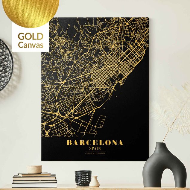 Canvastavlor svart och vitt Barcelona City Map - Classic Black