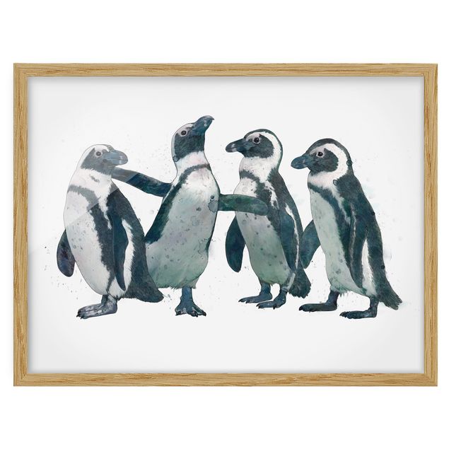 Tavlor med ram djur Illustration Penguins Black And White Watercolour