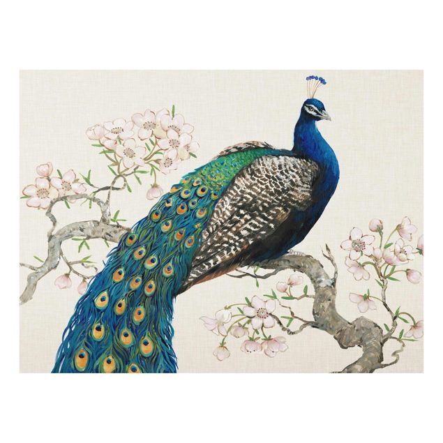 Glastavlor blommor  Vintage Peacock With Cherry Blossoms