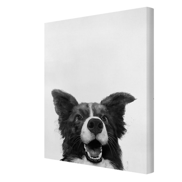 Canvastavlor konstutskrifter Illustration Dog Border Collie Black And White Painting