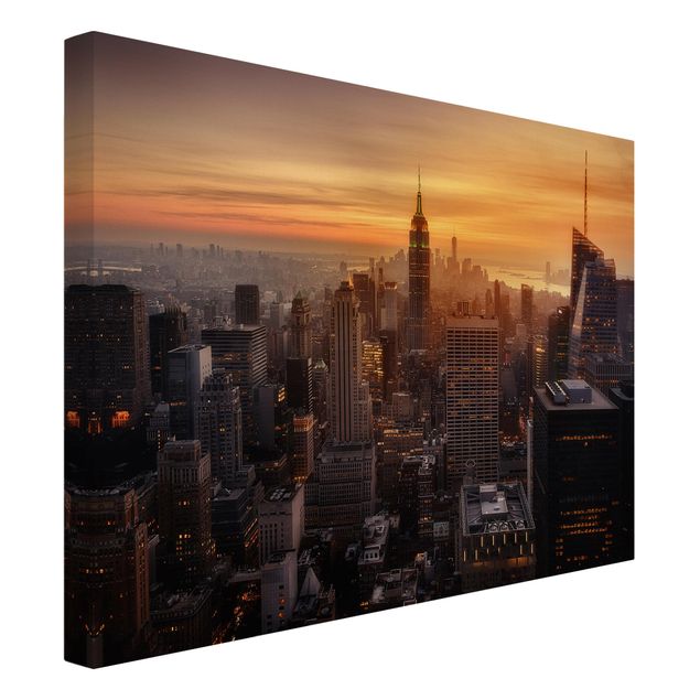 Canvastavlor solnedgångar Manhattan Skyline Evening