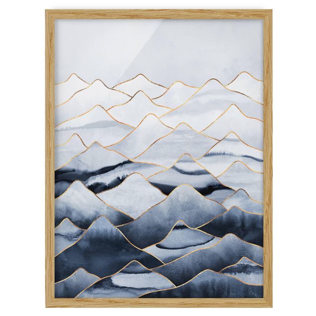 Tavlor landskap Watercolour Mountains White Gold