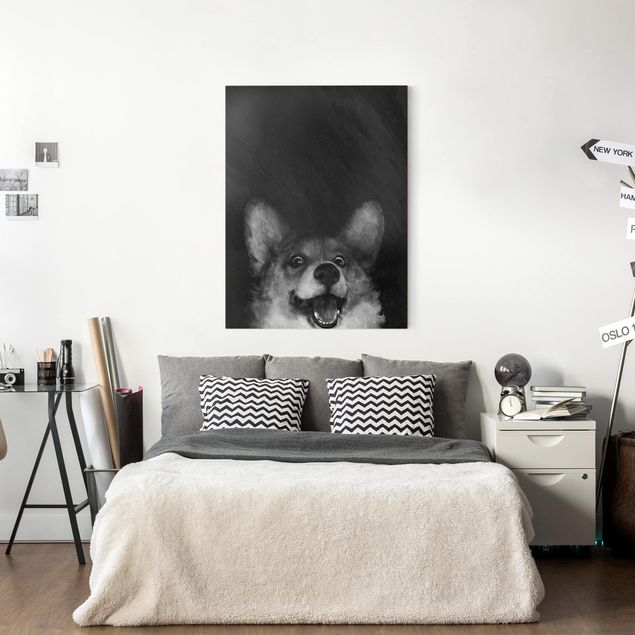 Canvastavlor hundar Illustration Dog Corgi Paintig Black And White
