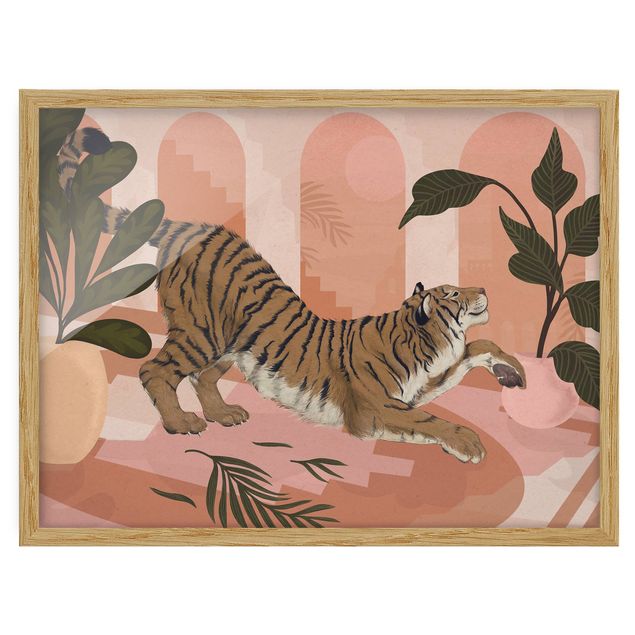 Tavlor konstutskrifter Illustration Tiger In Pastel Pink Painting