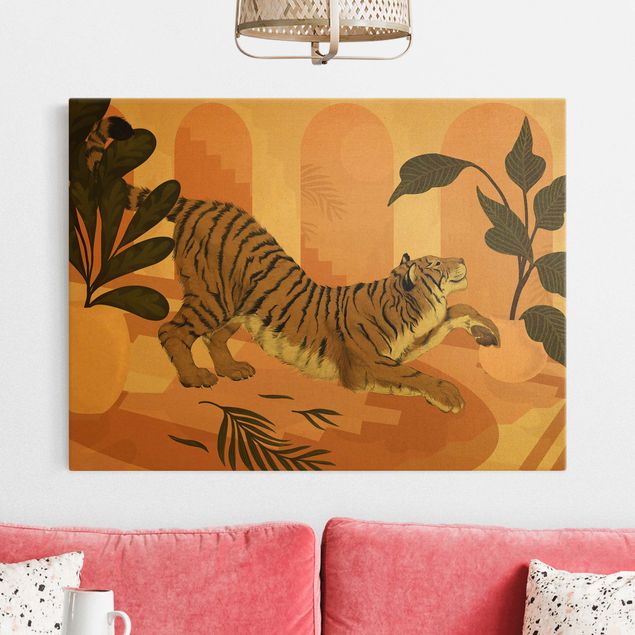 Canvastavlor konstutskrifter Illustration Tiger In Pastel Pink Painting