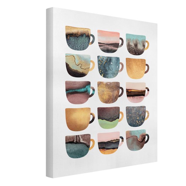 Canvastavlor konstutskrifter Colourful Coffee Mugs With Gold
