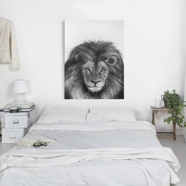 Canvastavlor lejon Illustration Lion Monochrome Painting