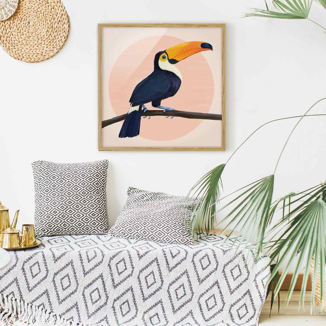 Tavlor med ram djur Illustration Bird Toucan Painting Pastel