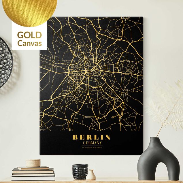Canvastavlor Berlin Berlin City Map - Classic Black