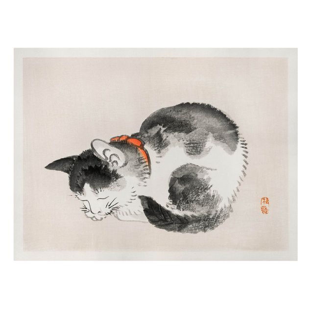 Canvastavlor vintage Asian Vintage Drawing Sleeping Cat