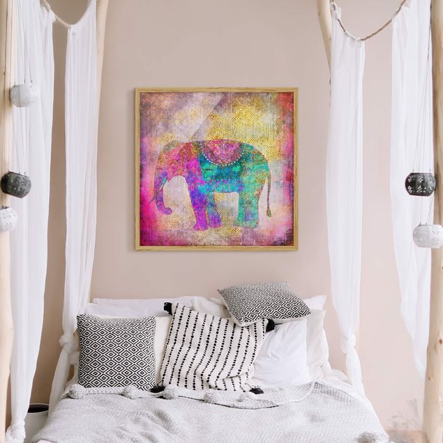 Tavlor med ram djur Colourful Collage - Indian Elephant