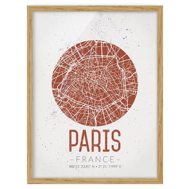 Tavlor med ram världskartor City Map Paris - Retro