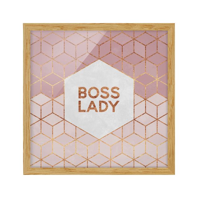 Tavlor med ram abstrakt Boss Lady Hexagons Pink
