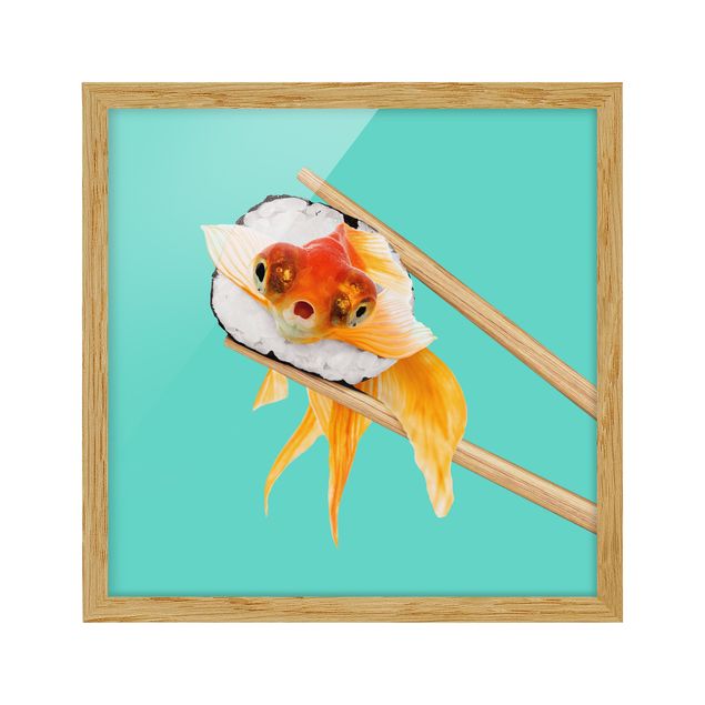 Tavlor med ram djur Sushi With Goldfish