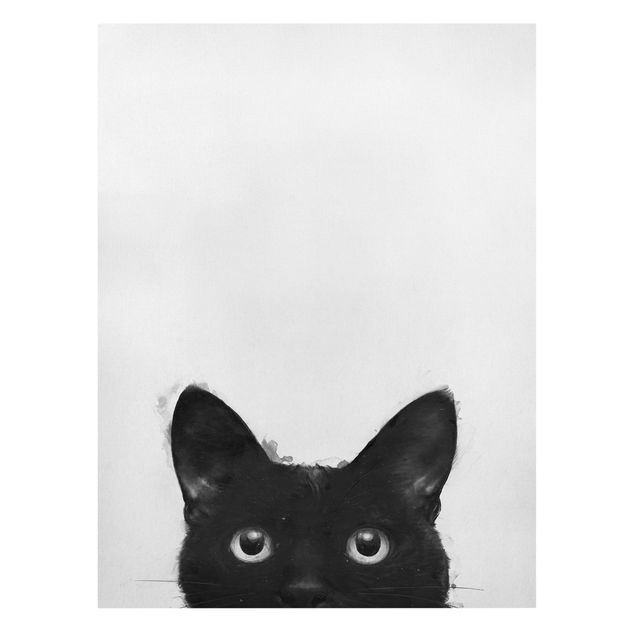 Canvastavlor svart och vitt Illustration Black Cat On White Painting