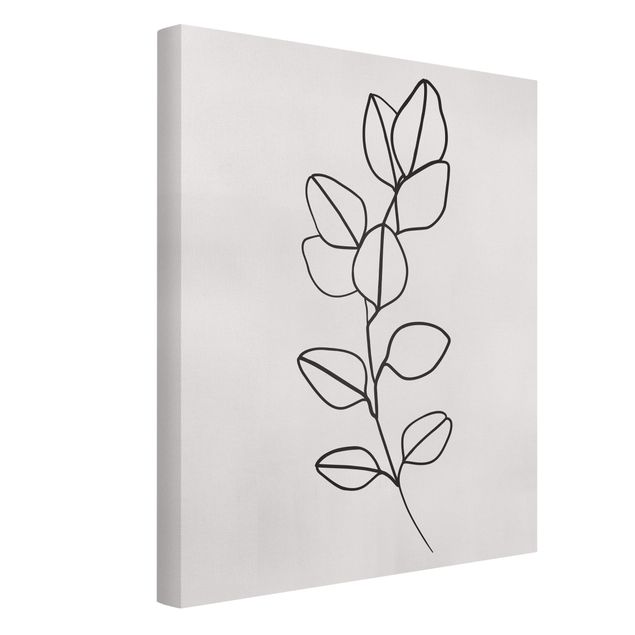 Canvastavlor blommor  Line Art Branch Leaves Black And White