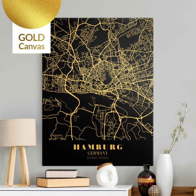 Canvastavlor Arkitektur och Skyline Hamburg City Map - Classic Black