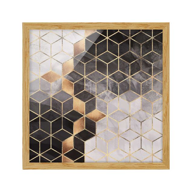 Tavlor med ram abstrakt Black And White Golden Geometry