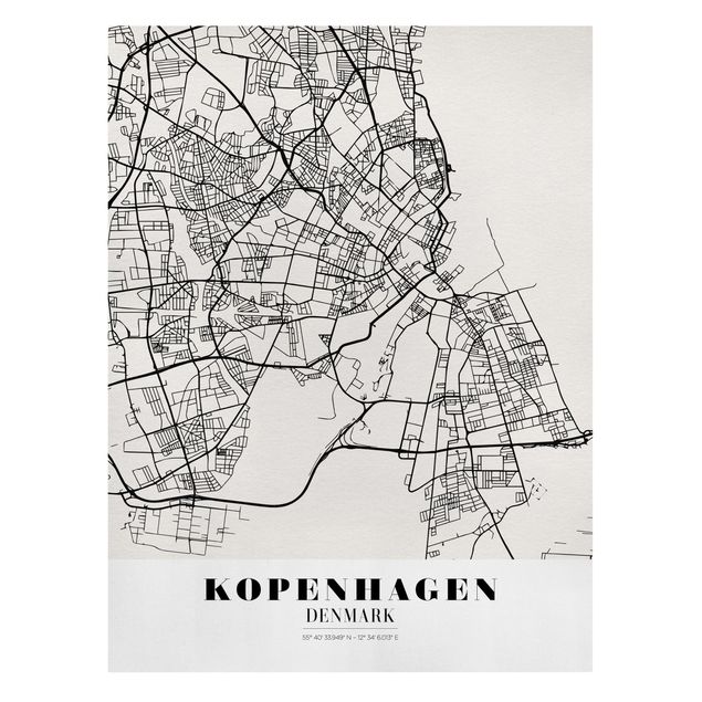 Tavlor svart och vitt Copenhagen City Map - Classic