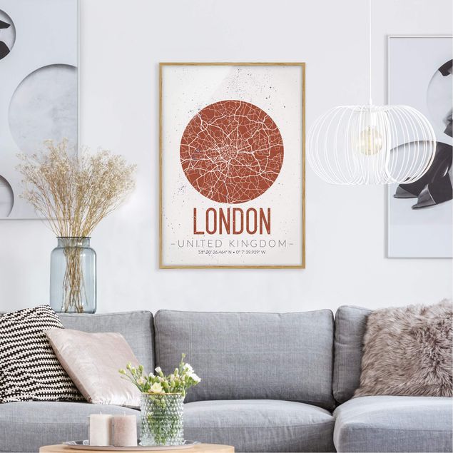 Tavlor med ram svart och vitt City Map London - Retro
