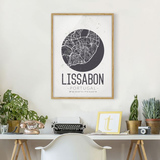 Tavlor med ram världskartor Lisbon City Map - Retro