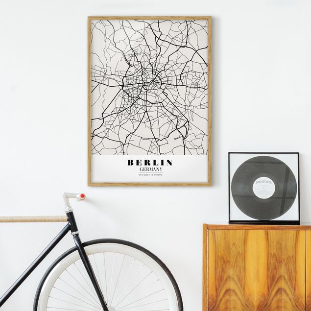 Tavlor med ram svart och vitt Berlin City Map - Classic
