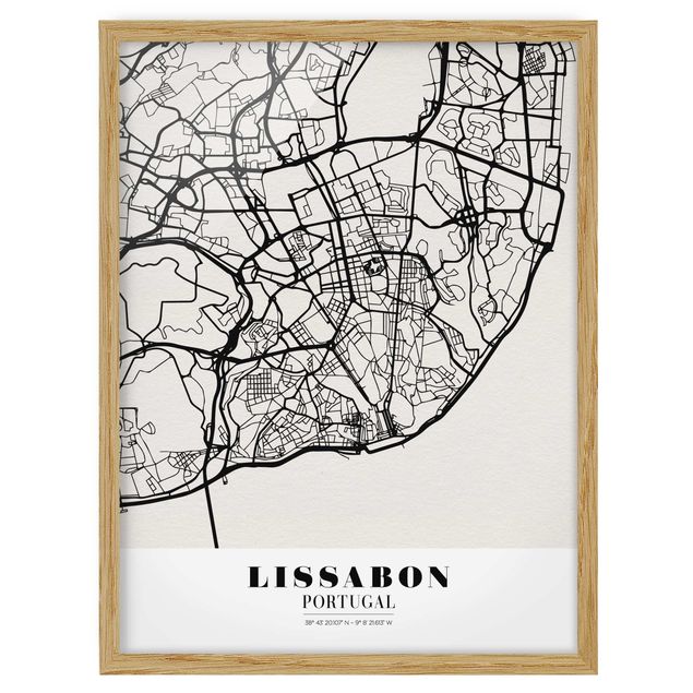 Tavlor med ram ordspråk Lisbon City Map - Classic