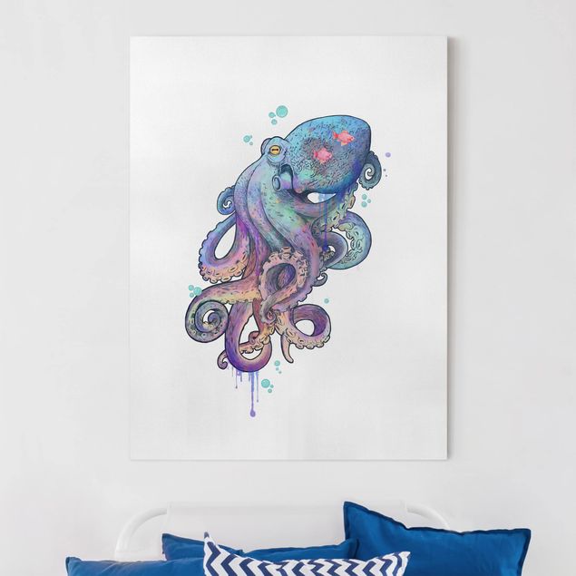 Tavlor lila Illustration Octopus Violet Turquoise Painting