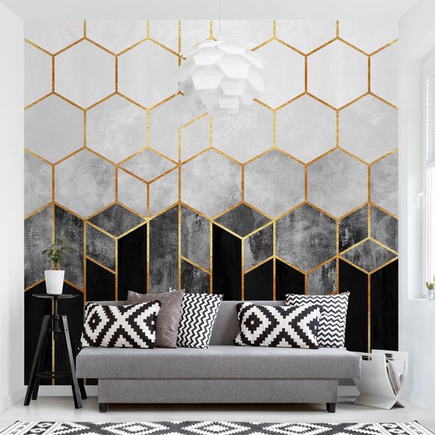 Tavlor Elisabeth Fredriksson Golden Hexagons Black And White