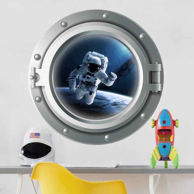 Wallstickers rymden 3D porthole - astronaut in space