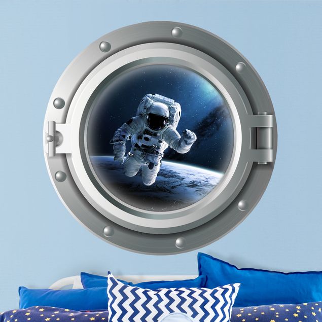 Inredning av barnrum 3D porthole - astronaut in space
