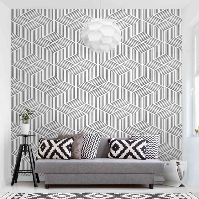 Fototapeter 3D 3D Pattern With Stripes In Silver