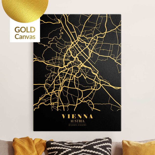 Canvastavlor svart och vitt Vienna City Map - Classic Black