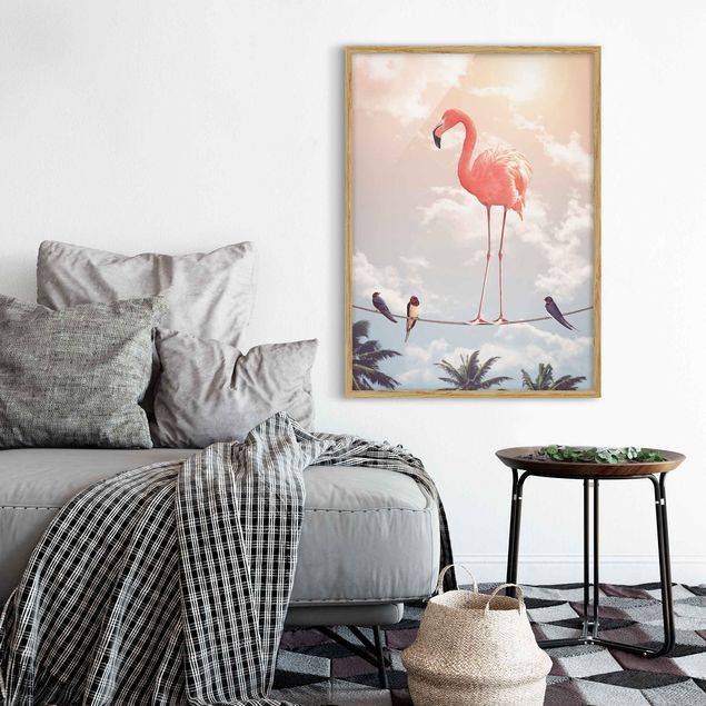 Tavlor med ram konstutskrifter Sky With Flamingo