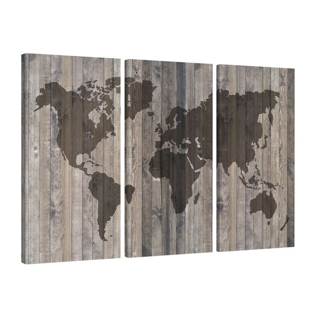 Canvastavlor världskartor Wood World Map