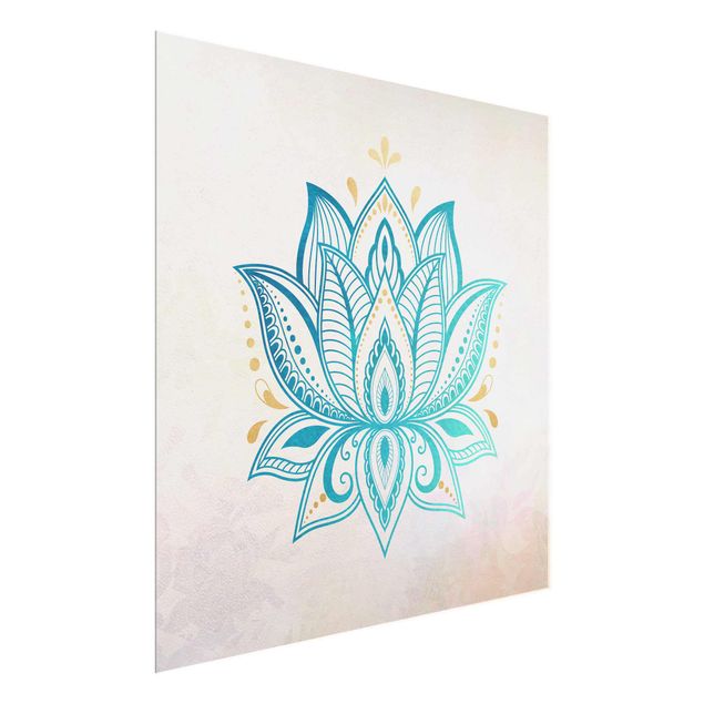 Tavlor mönster Lotus Illustration Mandala Gold Blue
