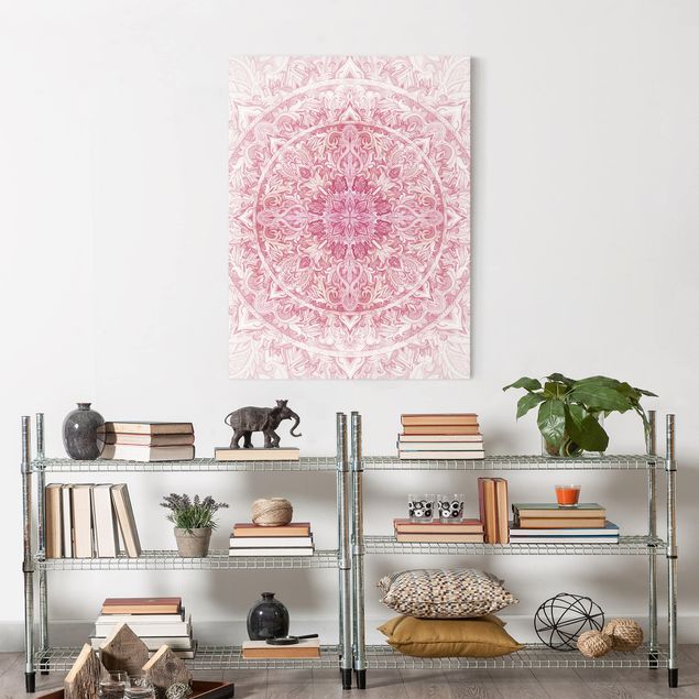 Canvastavlor mönster Mandala WaterColours Sun Ornament Light Pink