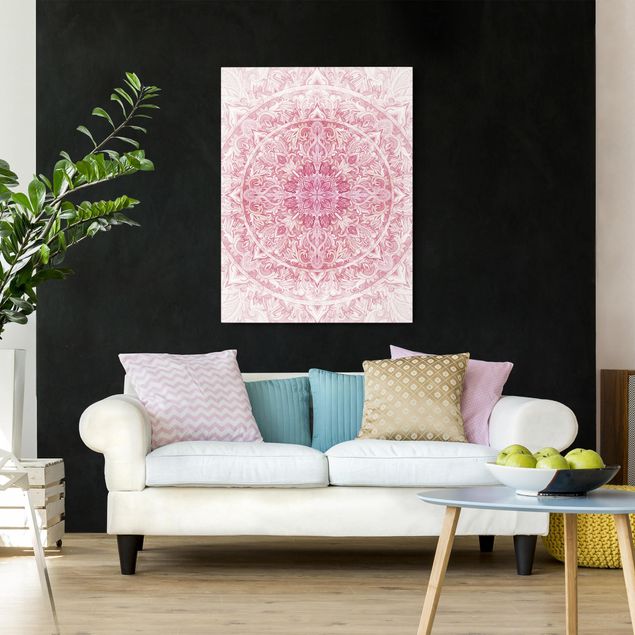 Canvastavlor andlig Mandala WaterColours Sun Ornament Light Pink