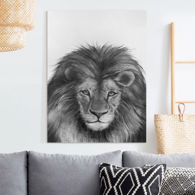 Tavlor svart och vitt Illustration Lion Monochrome Painting