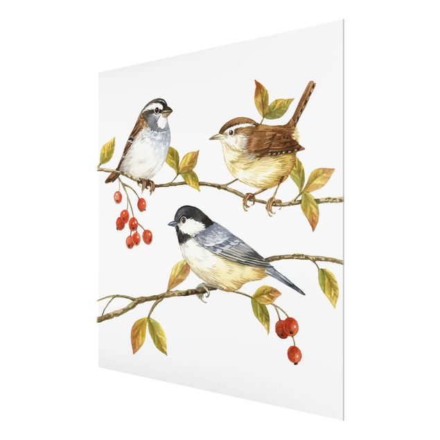 Glas Magnetboard Birds And Berries - Tits